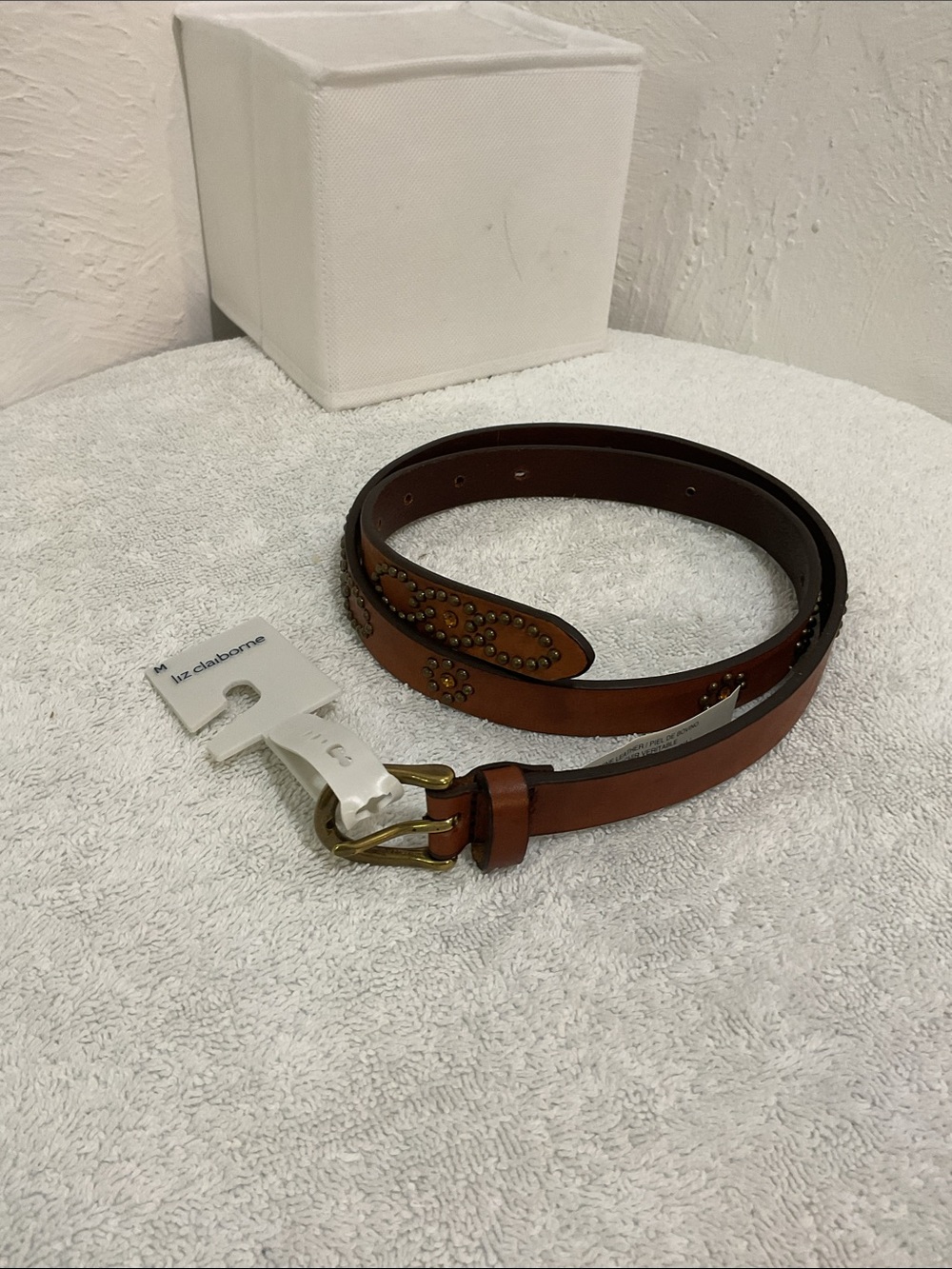 Liz Claiborne Studded Leather Belt Cognac Brown Size M Rhinestone Western NWT